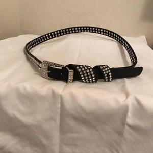 Black leather bling belt